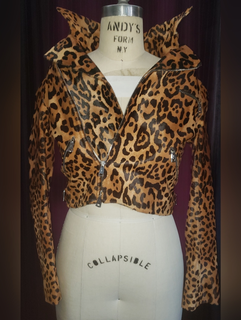 NWT Ralph Lauren Black Lable Crop Bolero  Leopard In Calf Hair Biker Jacket